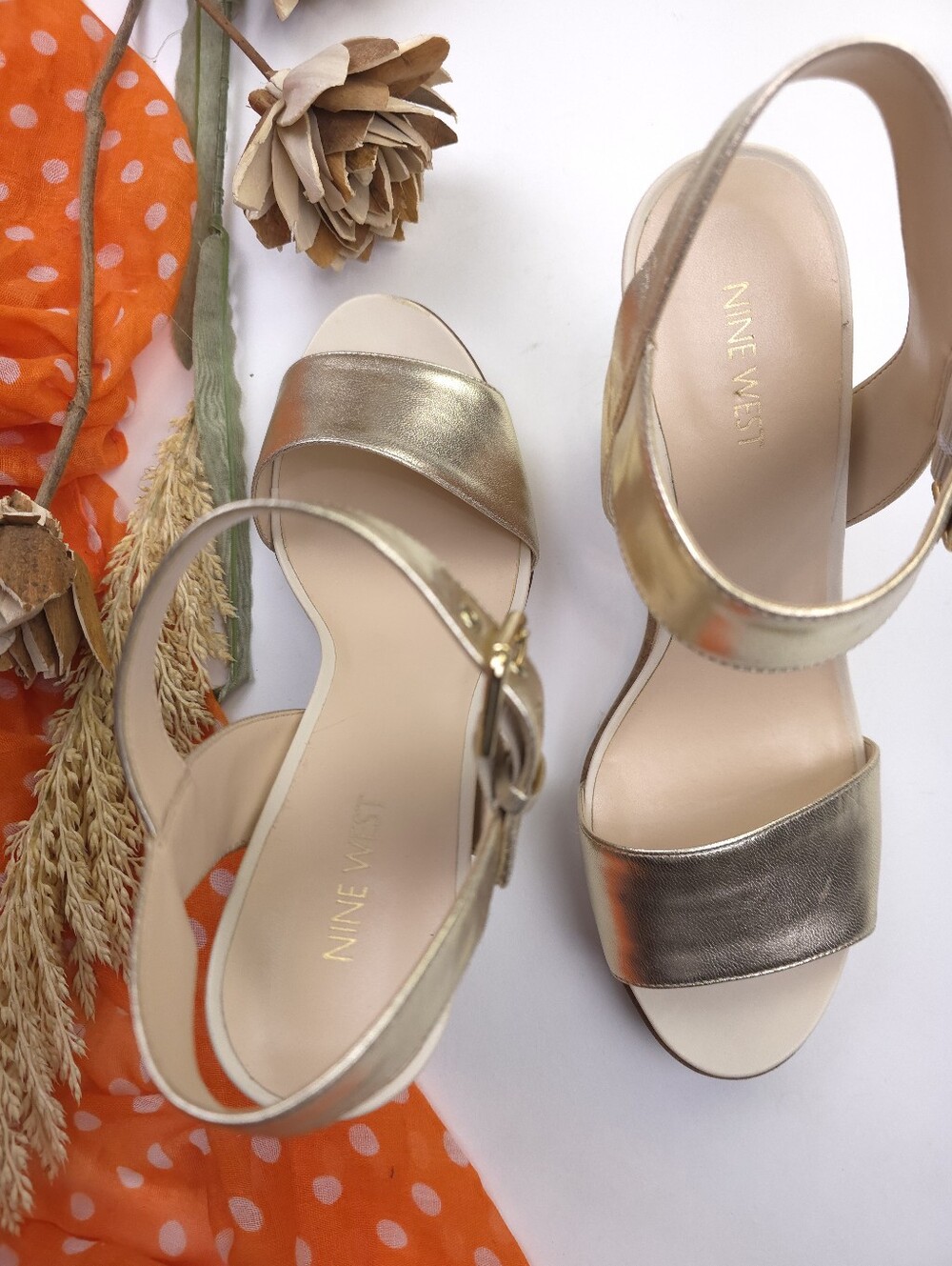 Metallic Gold Wedge Sandals with Ankle Strap Sz 11M - Picture 9 of 12